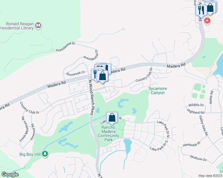 map of restaurants, bars, coffee shops, grocery stores, and more near 450A Country Club Drive in Simi Valley