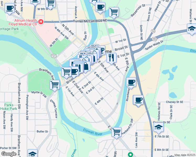 map of restaurants, bars, coffee shops, grocery stores, and more near 204 East 4th Avenue in Rome