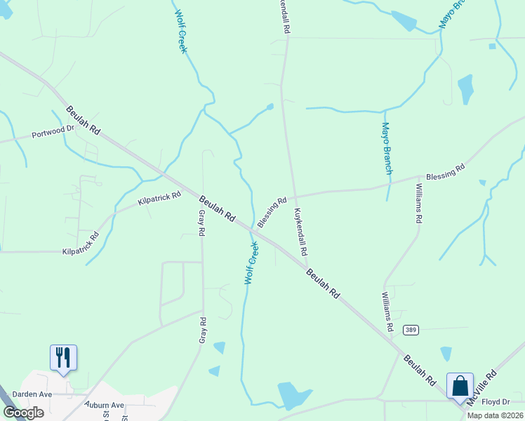 map of restaurants, bars, coffee shops, grocery stores, and more near 55 Blessing Road in Boaz