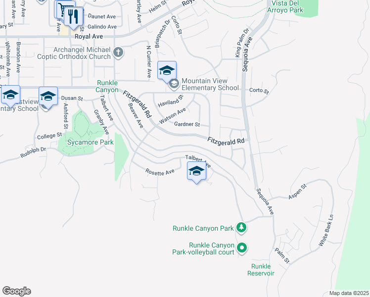 map of restaurants, bars, coffee shops, grocery stores, and more near 577 Appleton Road in Simi Valley