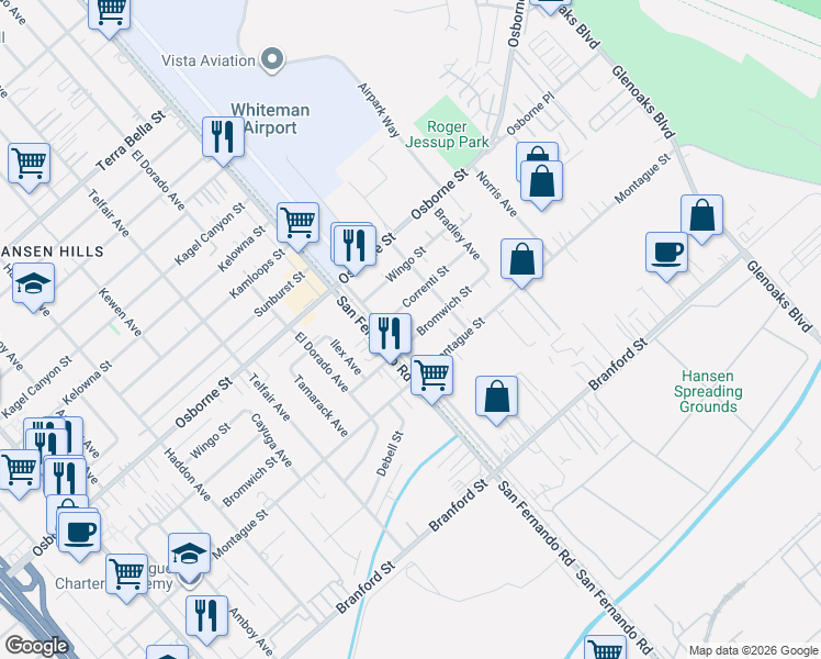 map of restaurants, bars, coffee shops, grocery stores, and more near 12537 Bromwich Street in Los Angeles