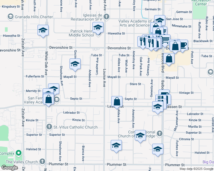 map of restaurants, bars, coffee shops, grocery stores, and more near 10011 Babbitt Avenue in Los Angeles