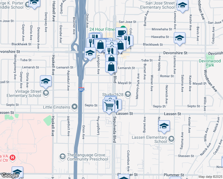 map of restaurants, bars, coffee shops, grocery stores, and more near 15434 Stare Street in Los Angeles