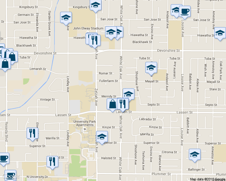 map of restaurants, bars, coffee shops, grocery stores, and more near 17779 Merridy Street in Los Angeles