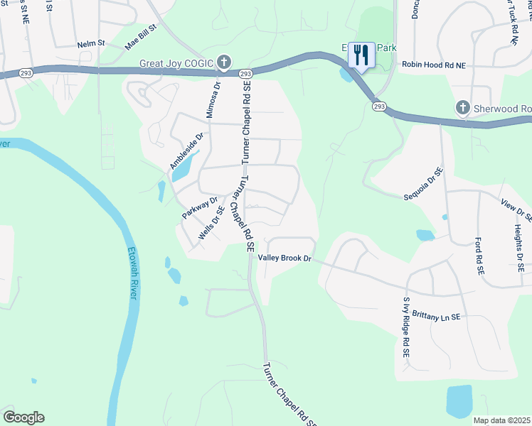 map of restaurants, bars, coffee shops, grocery stores, and more near 20 Mitchell Circle Southeast in Rome