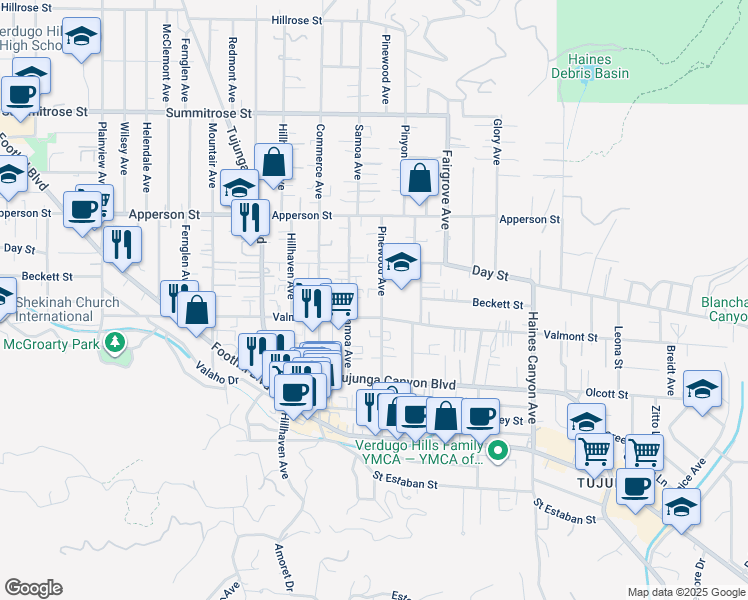 map of restaurants, bars, coffee shops, grocery stores, and more near 10119 Pinewood Avenue in Los Angeles