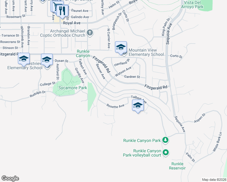map of restaurants, bars, coffee shops, grocery stores, and more near 714 Appleton Road in Simi Valley