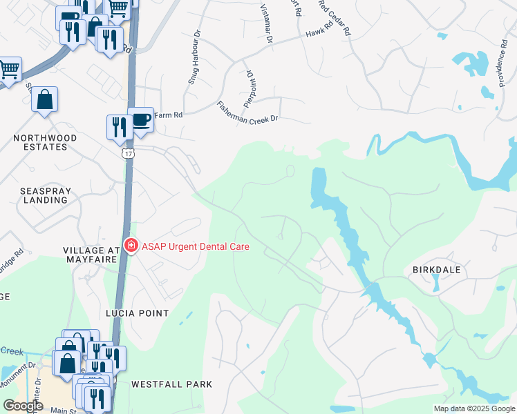 map of restaurants, bars, coffee shops, grocery stores, and more near 303 Fair Lakes Drive in Wilmington