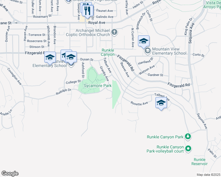 map of restaurants, bars, coffee shops, grocery stores, and more near 2660 Rudolph Drive in Simi Valley