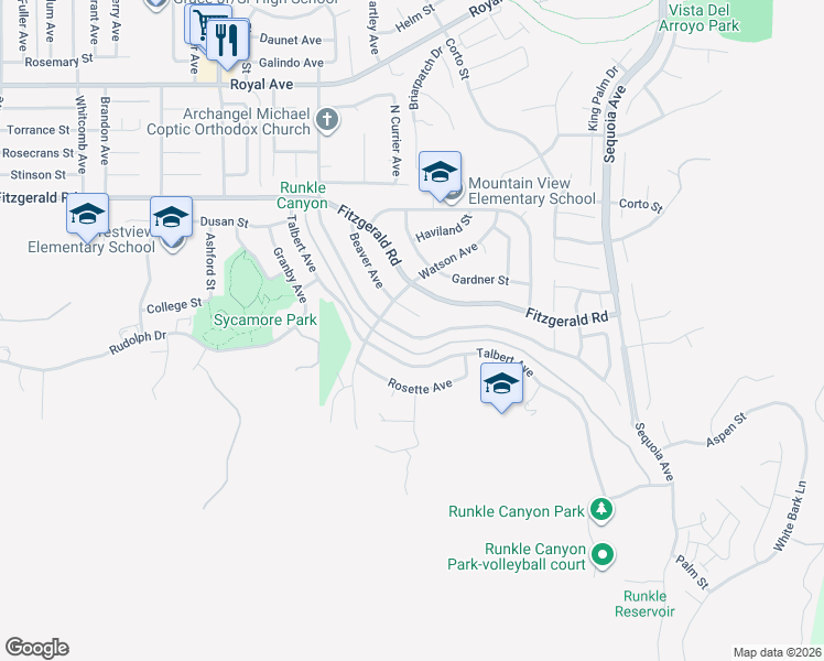 map of restaurants, bars, coffee shops, grocery stores, and more near 714 Appleton Road in Simi Valley