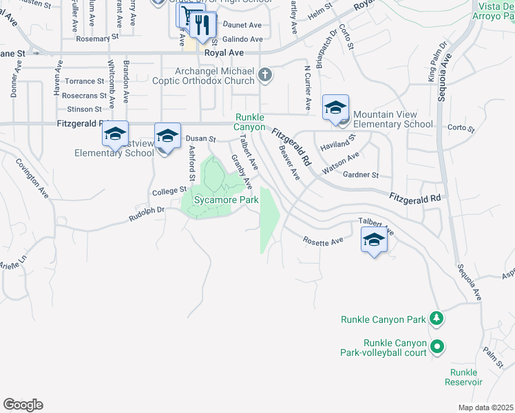 map of restaurants, bars, coffee shops, grocery stores, and more near 2660 Rudolph Drive in Simi Valley