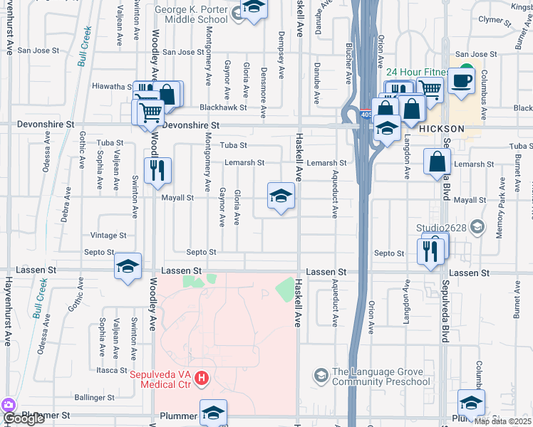 map of restaurants, bars, coffee shops, grocery stores, and more near 15848 Stare Street in Los Angeles