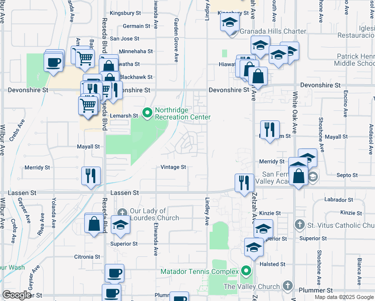 map of restaurants, bars, coffee shops, grocery stores, and more near 10056 Melinda Way in Los Angeles