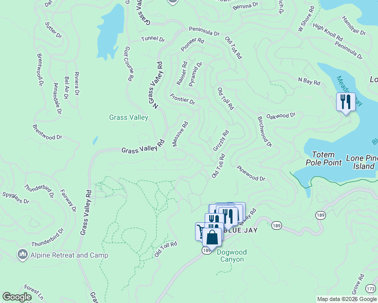 map of restaurants, bars, coffee shops, grocery stores, and more near 143 Golf Course Road in Twin Peaks