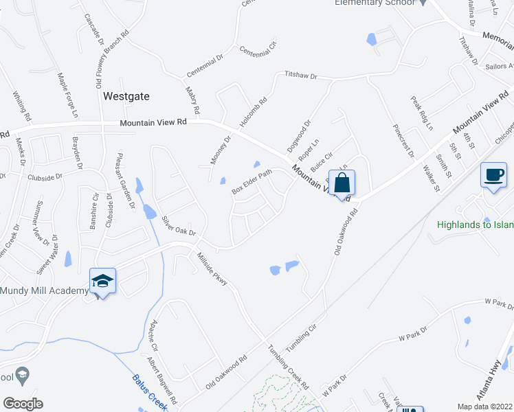 map of restaurants, bars, coffee shops, grocery stores, and more near 4210 Windscape Way in Gainesville