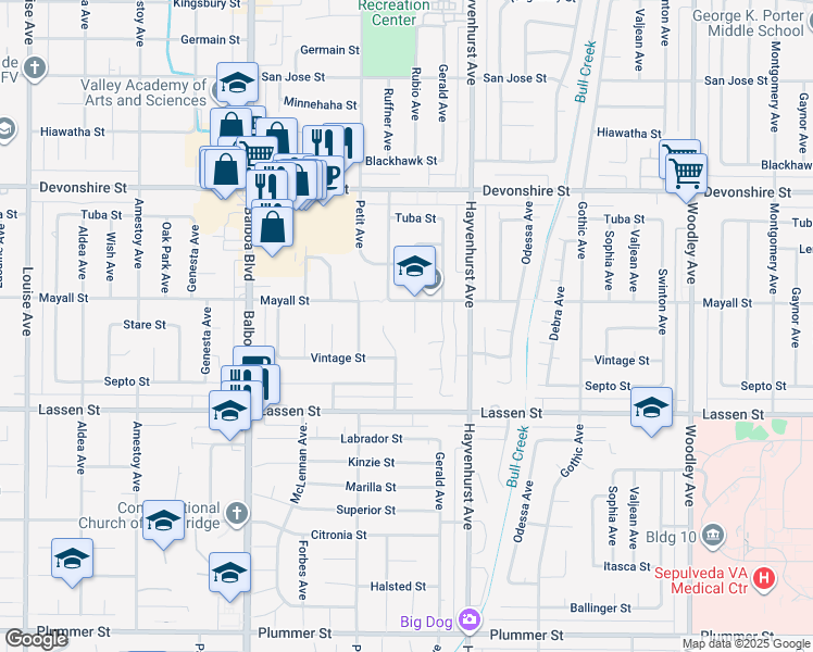 map of restaurants, bars, coffee shops, grocery stores, and more near 10037 Rubio Avenue in Los Angeles