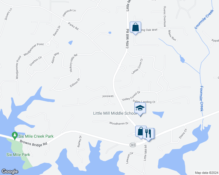 map of restaurants, bars, coffee shops, grocery stores, and more near 7130 Highbrook Circle East in Cumming