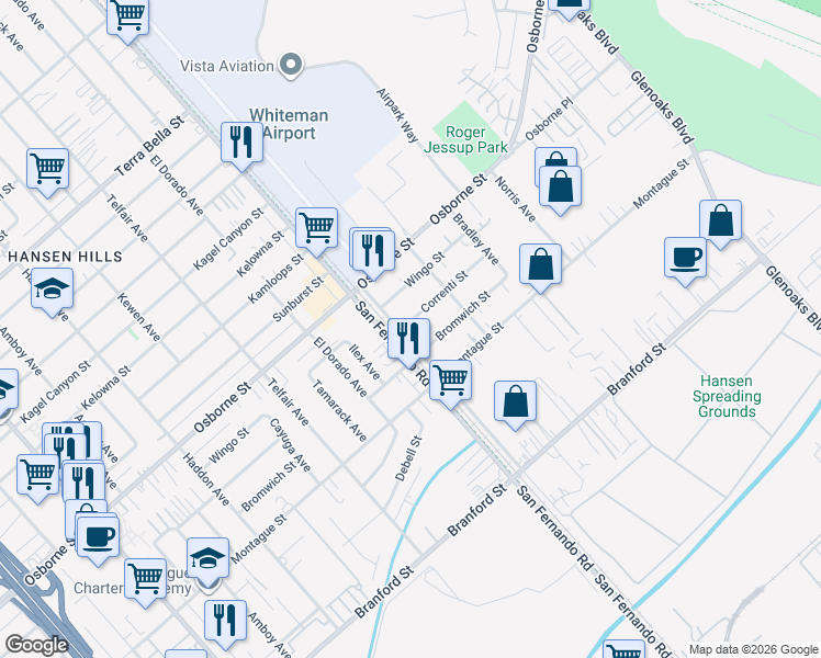 map of restaurants, bars, coffee shops, grocery stores, and more near 10006 San Fernando Road in Los Angeles