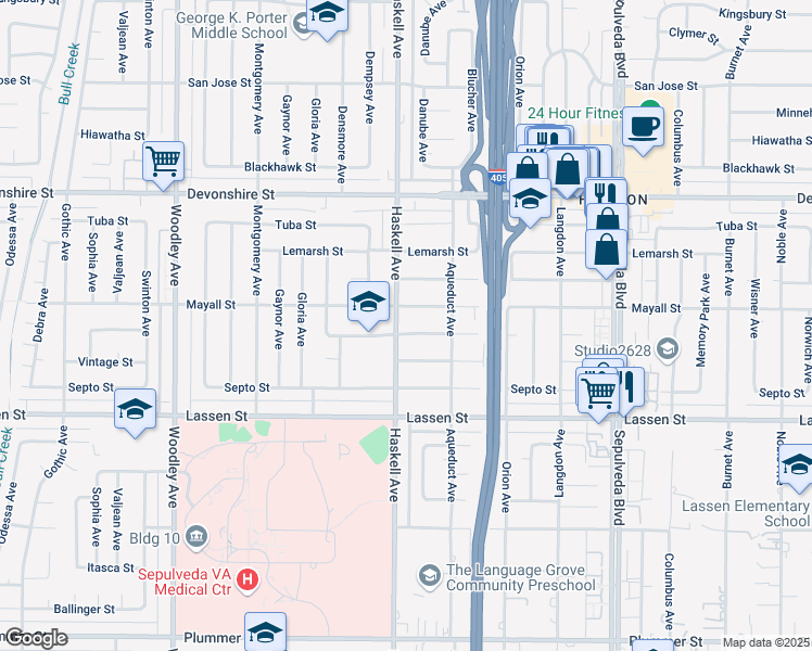map of restaurants, bars, coffee shops, grocery stores, and more near 15758 Stare Street in Los Angeles
