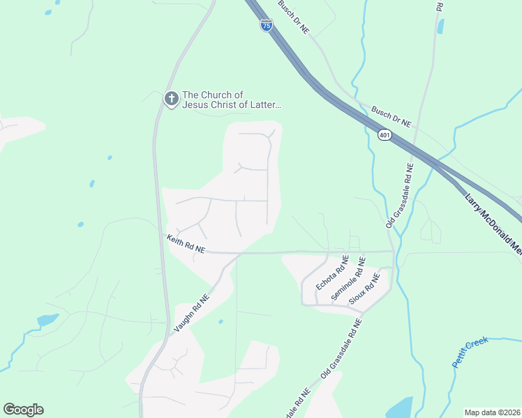 map of restaurants, bars, coffee shops, grocery stores, and more near 42 Sassafras Trail Northeast in Cartersville