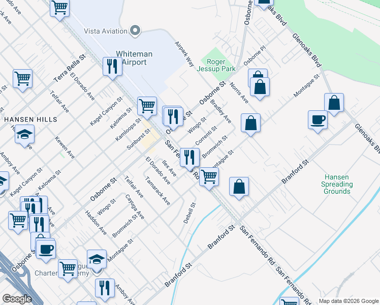 map of restaurants, bars, coffee shops, grocery stores, and more near 10006 San Fernando Road in Los Angeles