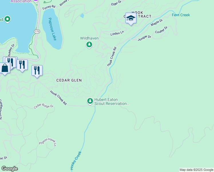 map of restaurants, bars, coffee shops, grocery stores, and more near 29577 Hook Creek Road in Lake Arrowhead