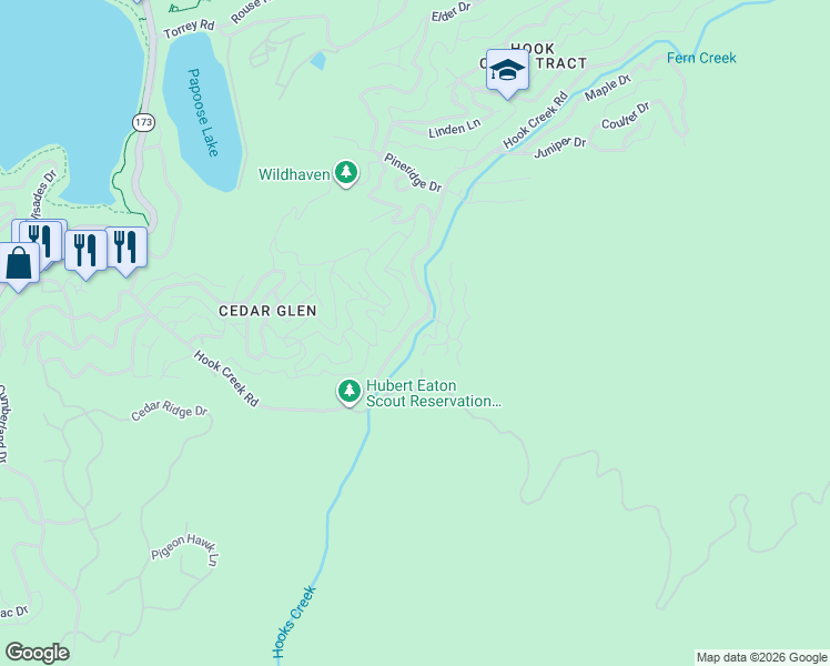 map of restaurants, bars, coffee shops, grocery stores, and more near 29577 Hook Creek Road in Lake Arrowhead