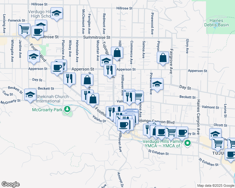 map of restaurants, bars, coffee shops, grocery stores, and more near 10130 Commerce Avenue in Los Angeles