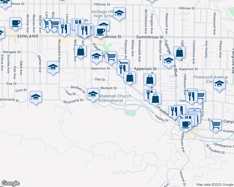 map of restaurants, bars, coffee shops, grocery stores, and more near 7635 Valmont Street in Los Angeles