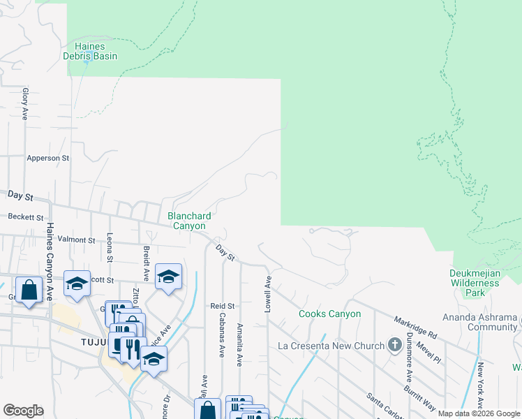 map of restaurants, bars, coffee shops, grocery stores, and more near in Los Angeles