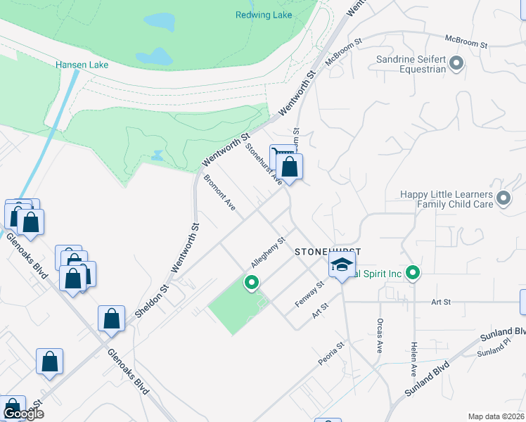 map of restaurants, bars, coffee shops, grocery stores, and more near 10050 Wealtha Avenue in Los Angeles