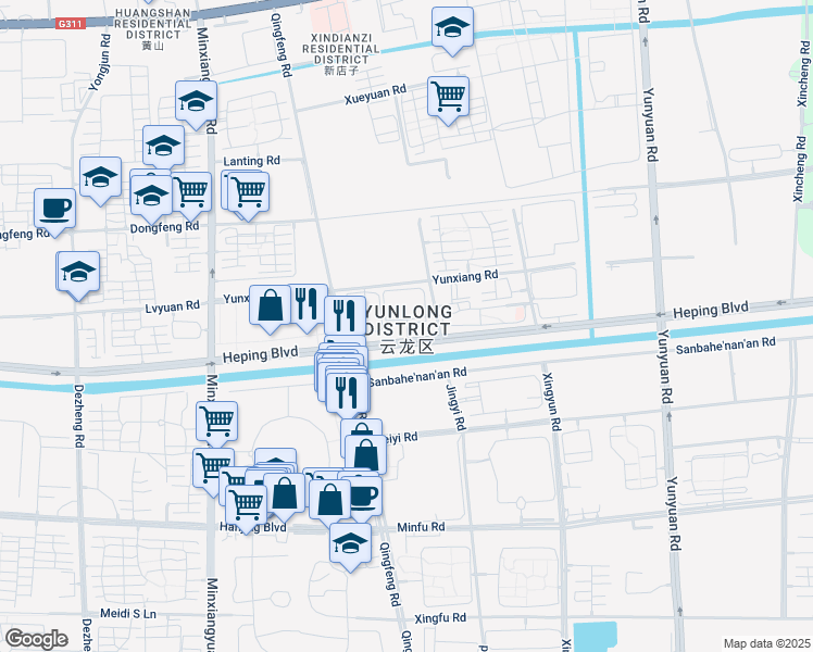 map of restaurants, bars, coffee shops, grocery stores, and more near in Xuzhou