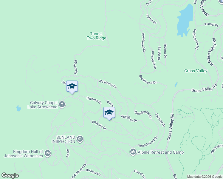 map of restaurants, bars, coffee shops, grocery stores, and more near 26300 Spyglass Drive in Lake Arrowhead