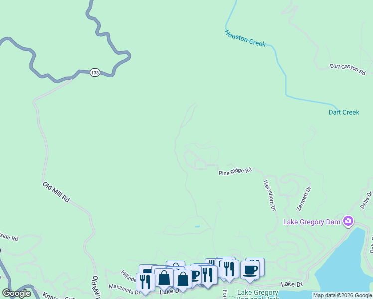 map of restaurants, bars, coffee shops, grocery stores, and more near 152 Pinon Place in Crestline