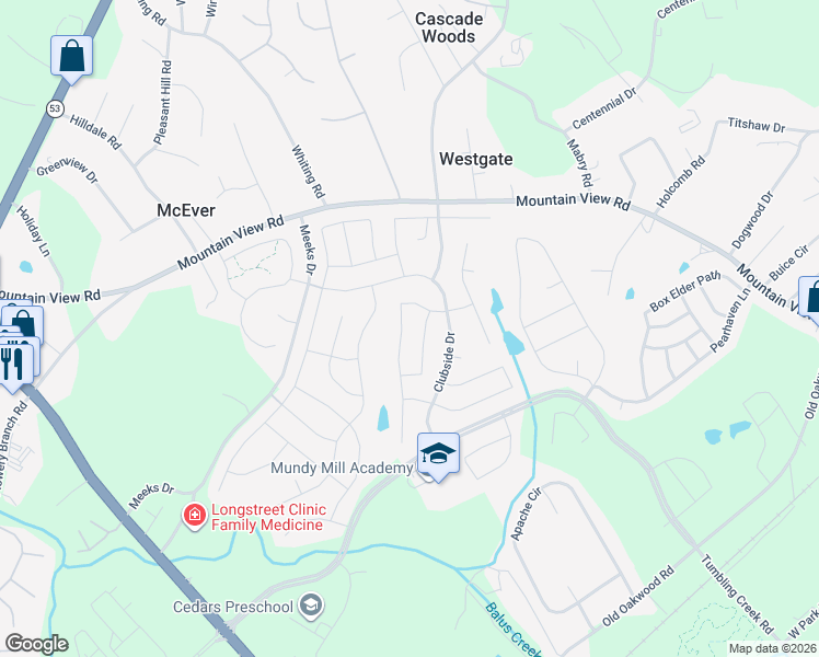 map of restaurants, bars, coffee shops, grocery stores, and more near 4528 Banshire Circle in Gainesville
