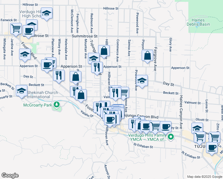 map of restaurants, bars, coffee shops, grocery stores, and more near 7245 Valmont Street in Los Angeles