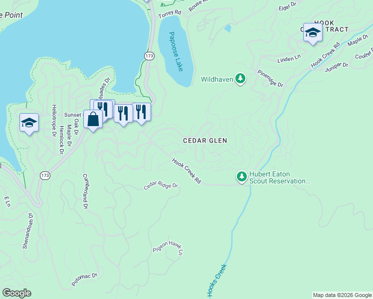 map of restaurants, bars, coffee shops, grocery stores, and more near 29255 Hemlock Drive in Lake Arrowhead