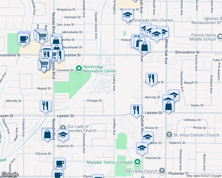 map of restaurants, bars, coffee shops, grocery stores, and more near 10056 Melinda Way in Los Angeles