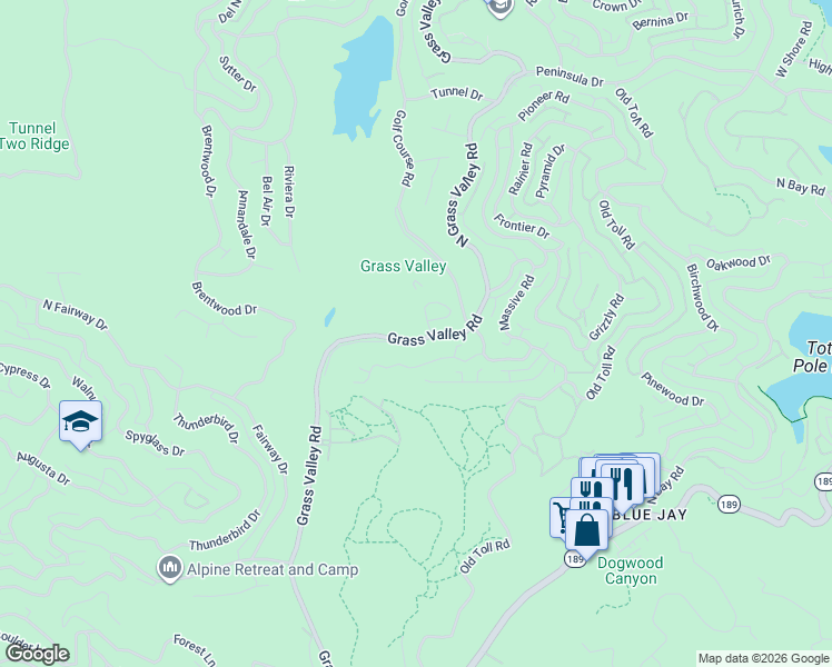 map of restaurants, bars, coffee shops, grocery stores, and more near 26924 Huron Road in Lake Arrowhead
