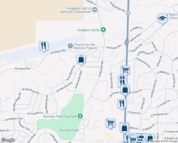 map of restaurants, bars, coffee shops, grocery stores, and more near 514 West Locust Road in Payson
