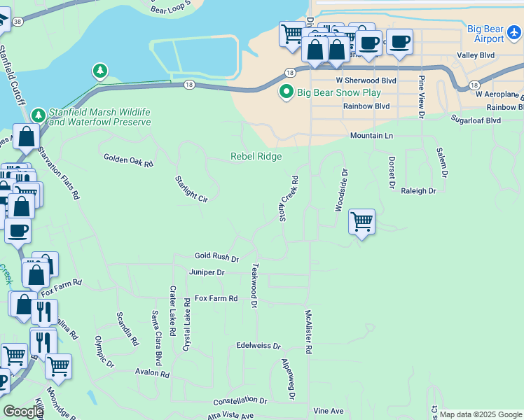 map of restaurants, bars, coffee shops, grocery stores, and more near 248 Echo Hill Road in Big Bear Lake