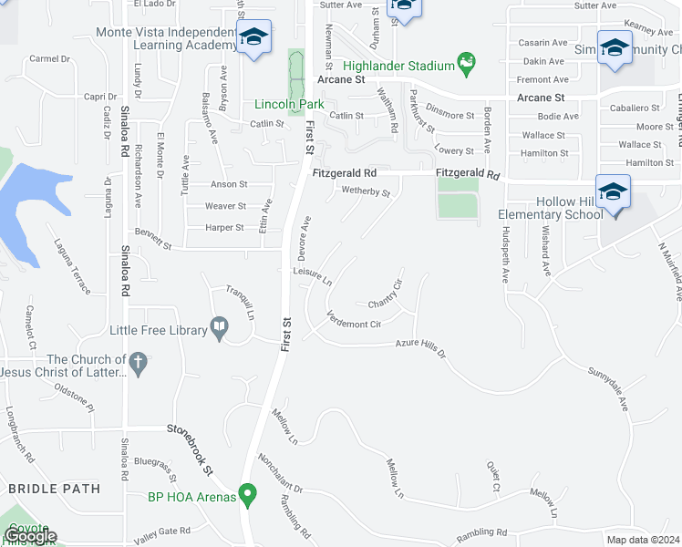 map of restaurants, bars, coffee shops, grocery stores, and more near Verdemont Circle in Simi Valley
