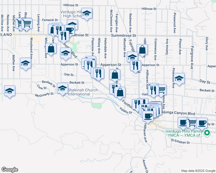map of restaurants, bars, coffee shops, grocery stores, and more near 10157 McClemont Avenue in Los Angeles