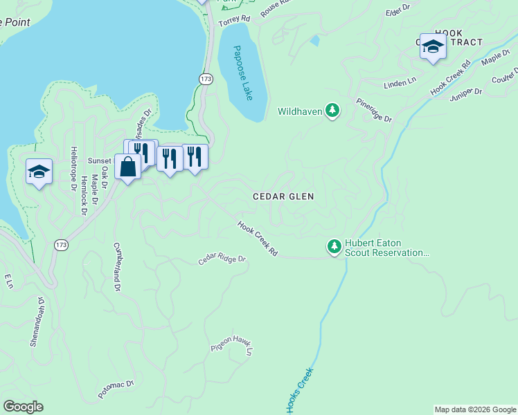 map of restaurants, bars, coffee shops, grocery stores, and more near 29255 Hemlock Drive in Lake Arrowhead