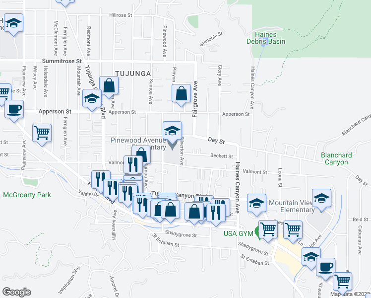 map of restaurants, bars, coffee shops, grocery stores, and more near 10142 Silverton Avenue in Los Angeles