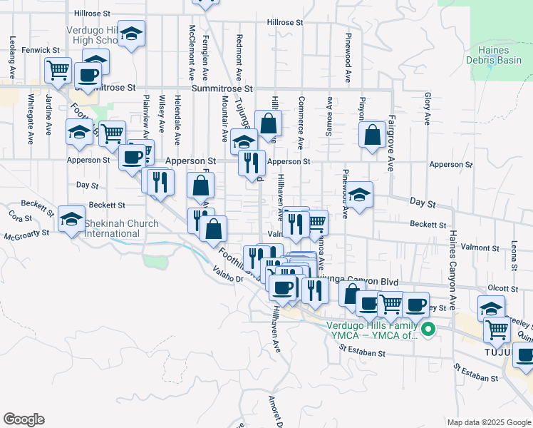map of restaurants, bars, coffee shops, grocery stores, and more near 10161 Hillhaven Avenue in Los Angeles