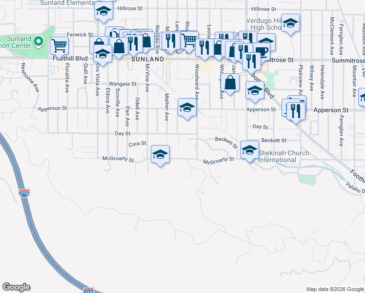 map of restaurants, bars, coffee shops, grocery stores, and more near 8028 Day Street in Los Angeles