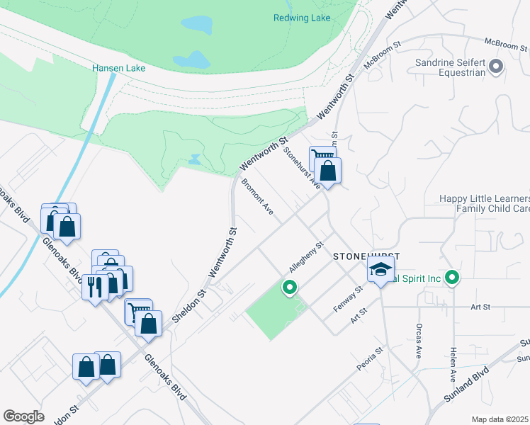map of restaurants, bars, coffee shops, grocery stores, and more near 10085 Bromont Avenue in Los Angeles