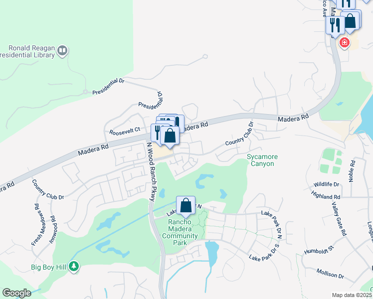 map of restaurants, bars, coffee shops, grocery stores, and more near 453 Country Club Drive in Simi Valley