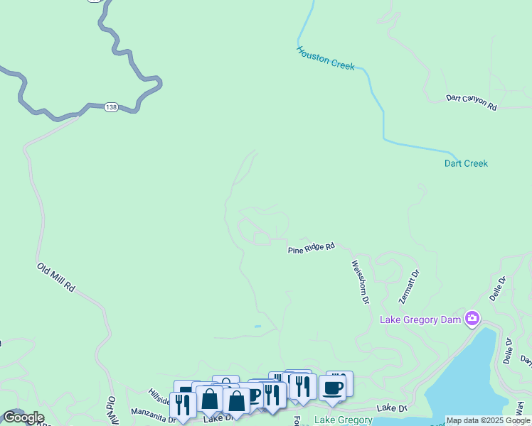 map of restaurants, bars, coffee shops, grocery stores, and more near 23995 Fern Glen Road in Crestline